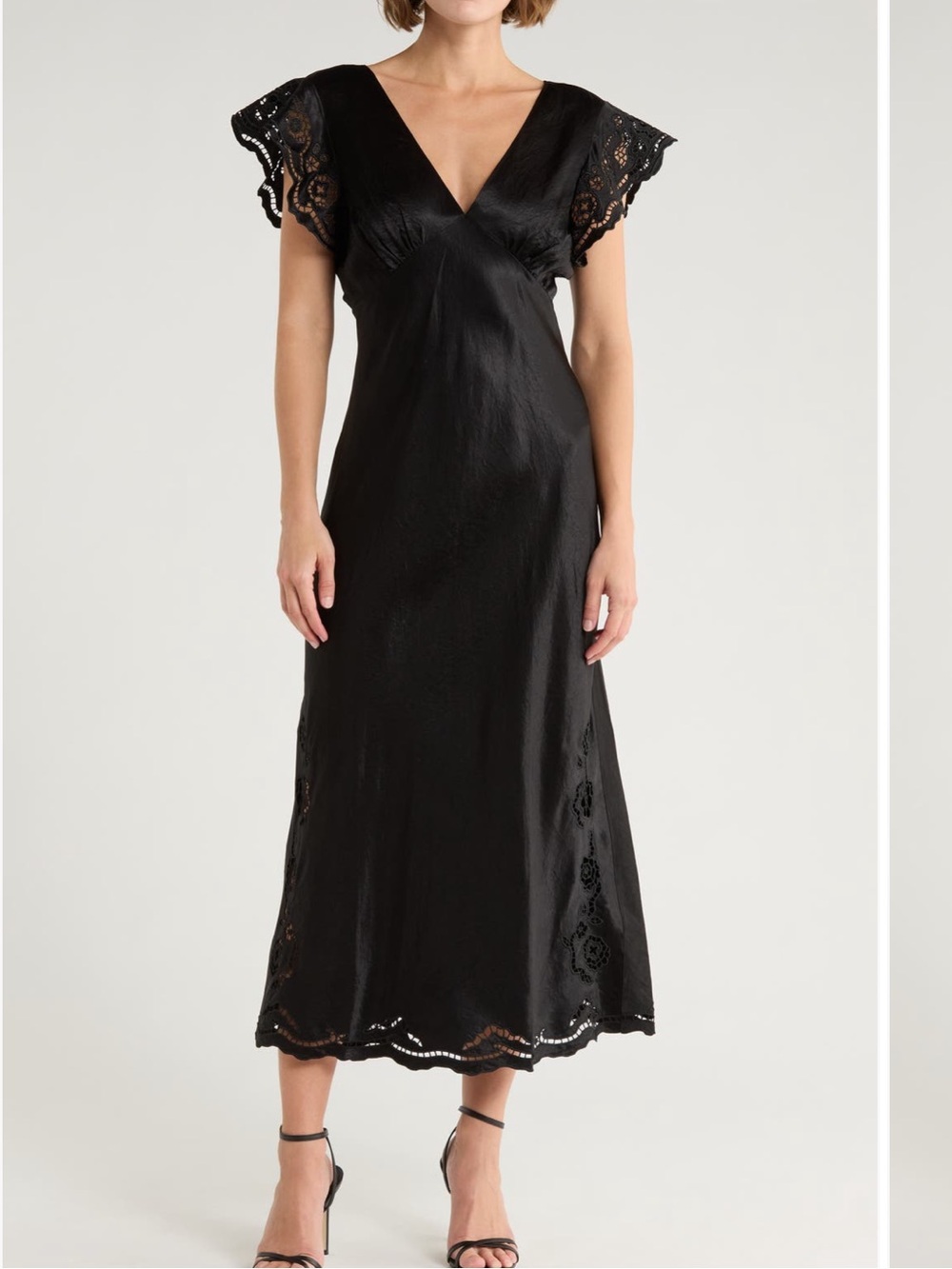 NWT RAILS McKenna Black Lace-Trim satin Midi dress size Small
